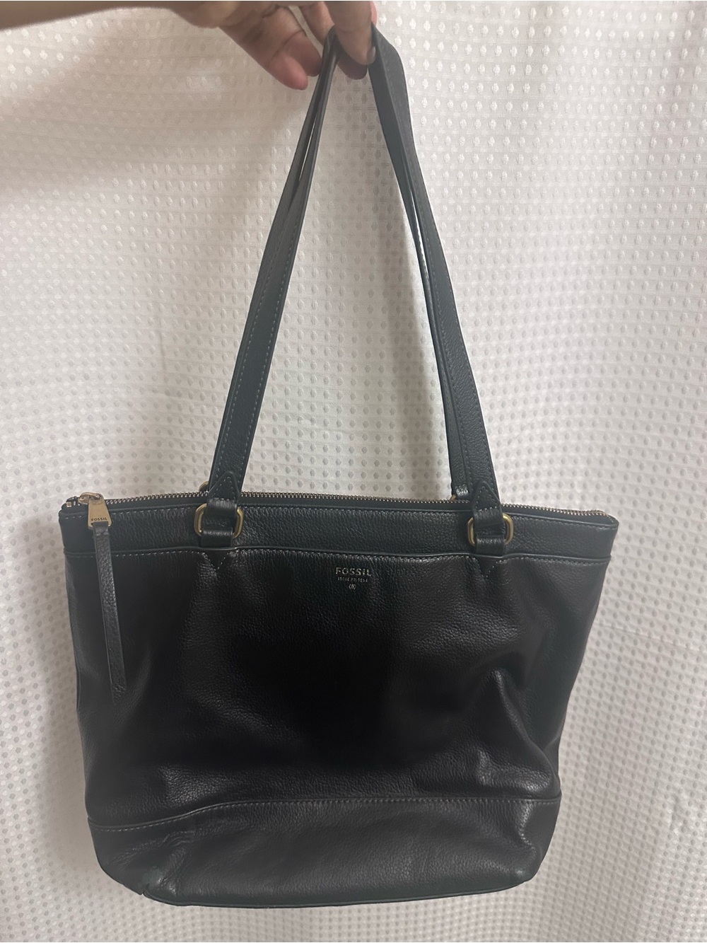 Fossil Black Leather Double-Handle Tote